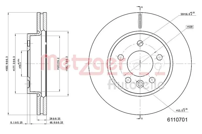 Handler.Part Brake disc METZGER 6110701 1