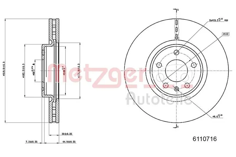 Handler.Part Brake disc METZGER 6110716 1