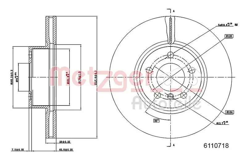 Handler.Part Brake disc METZGER 6110718 1