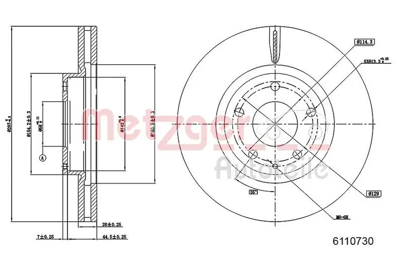 Handler.Part Brake disc METZGER 6110730 1