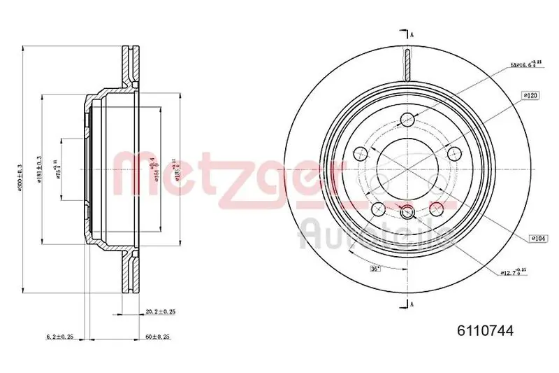 Handler.Part Brake disc METZGER 6110744 1