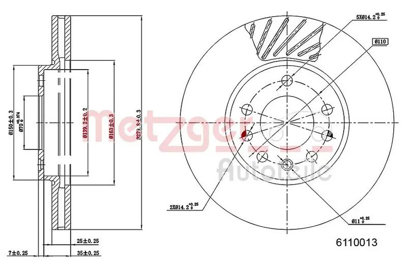 Handler.Part Brake disc METZGER 6110013 1