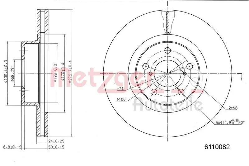 Handler.Part Brake disc METZGER 6110082 1