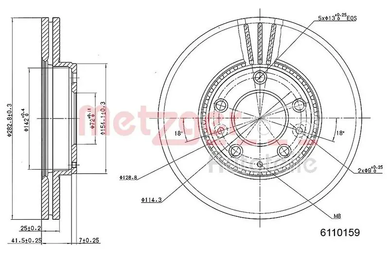 Handler.Part Brake disc METZGER 6110159 1