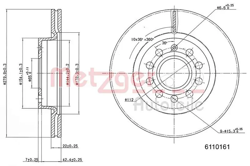 Handler.Part Brake disc METZGER 6110161 1