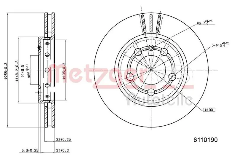 Handler.Part Brake disc METZGER 6110190 1