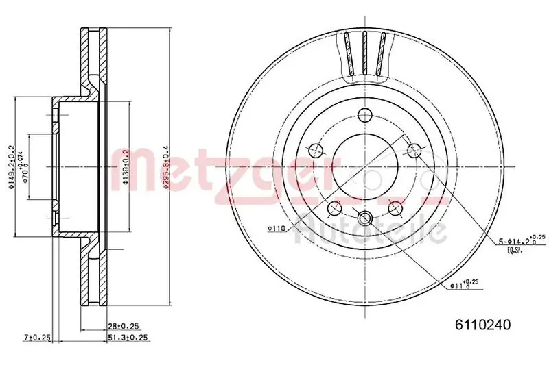 Handler.Part Brake disc METZGER 6110240 1