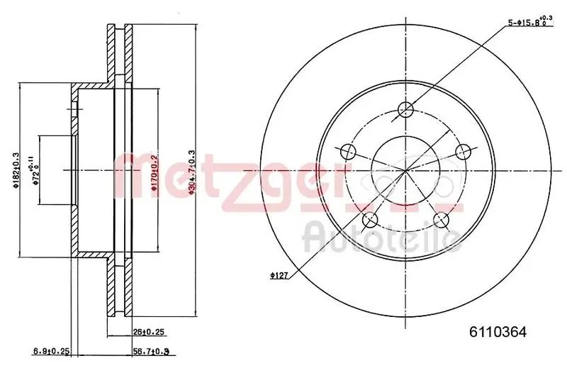 Handler.Part Brake disc METZGER 6110364 1