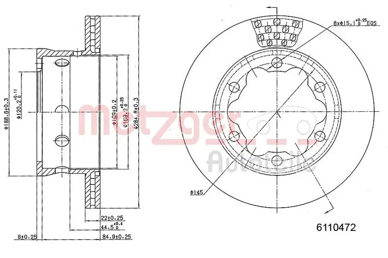 Handler.Part Brake disc METZGER 6110472 1