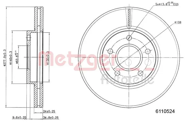 Handler.Part Brake disc METZGER 6110524 1