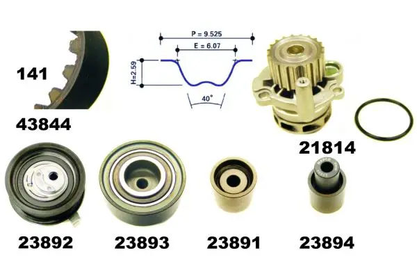 Handler.Part Water pump & timing belt set MAPCO 41844 1