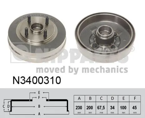 Handler.Part Brake drum NIPPARTS N3400310 1