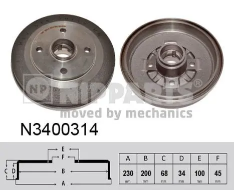 Handler.Part Brake drum NIPPARTS N3400314 1