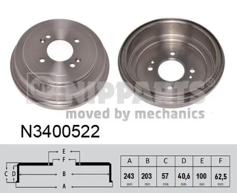 Handler.Part Brake drum NIPPARTS N3400522 1