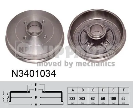 Handler.Part Brake drum NIPPARTS N3401034 1