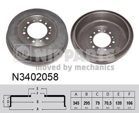 Handler.Part Brake drum NIPPARTS N3402058 1