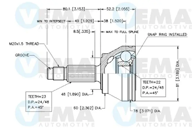 Handler.Part Joint kit, drive shaft VEMA 18216 1