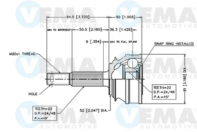 Handler.Part Joint kit, drive shaft VEMA 18223 1