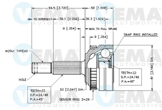 Handler.Part Joint kit, drive shaft VEMA 18624 1