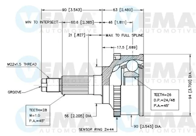 Handler.Part Joint kit, drive shaft VEMA 18693 1