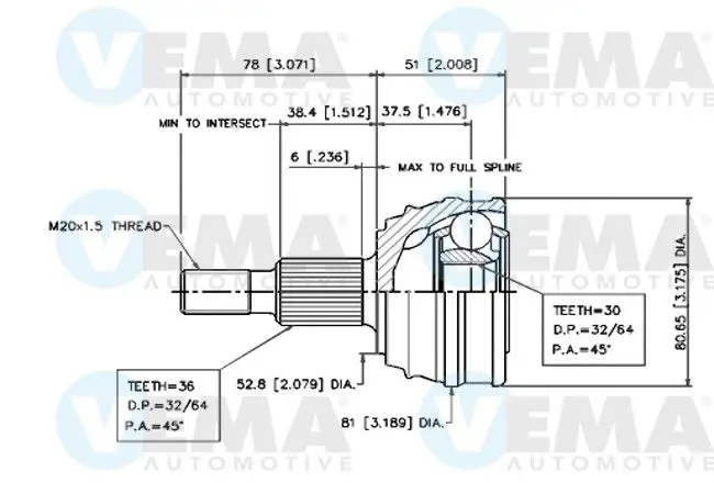 Handler.Part Joint kit, drive shaft VEMA 18709 1