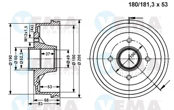 Handler.Part Brake drum VEMA 800833 1