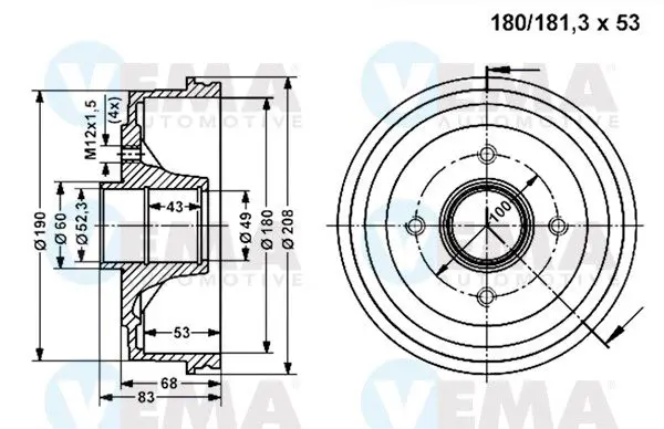 Handler.Part Brake drum VEMA 800834 1