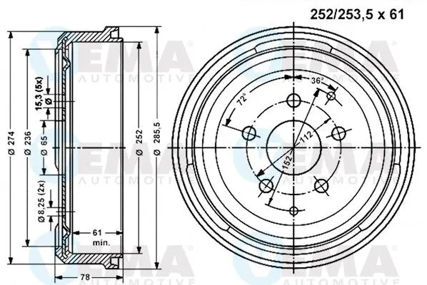 Handler.Part Brake drum VEMA 800853 1