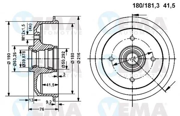 Handler.Part Brake drum VEMA 800937 1