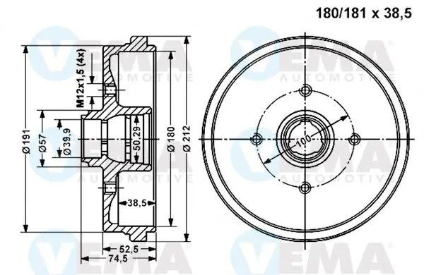 Handler.Part Brake drum VEMA 800973 1