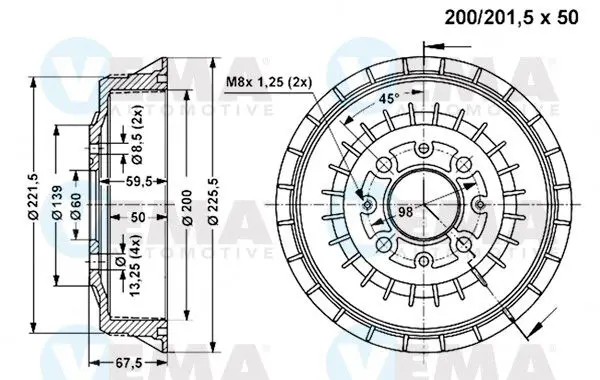 Handler.Part Brake drum VEMA 801006 1