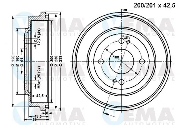 Handler.Part Brake drum VEMA 801049 1