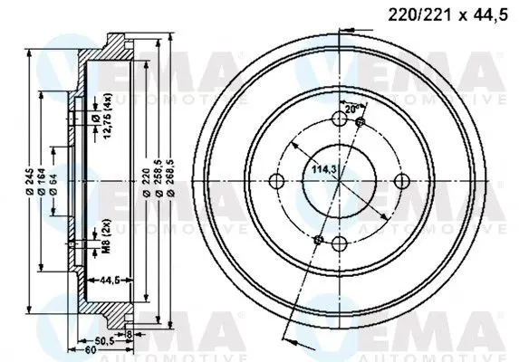 Handler.Part Brake drum VEMA 801053 1