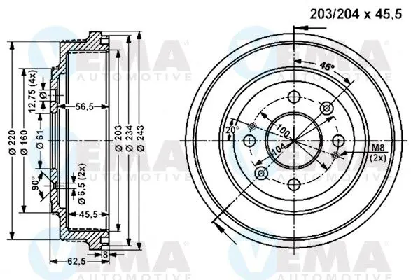 Handler.Part Brake drum VEMA 801062 1