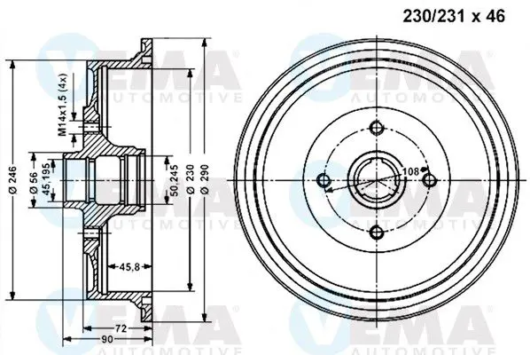 Handler.Part Brake drum VEMA 801115 1