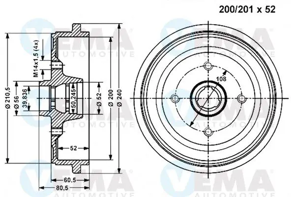 Handler.Part Brake drum VEMA 801120 1