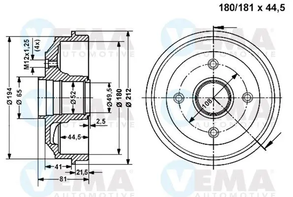 Handler.Part Brake drum VEMA 801125 1