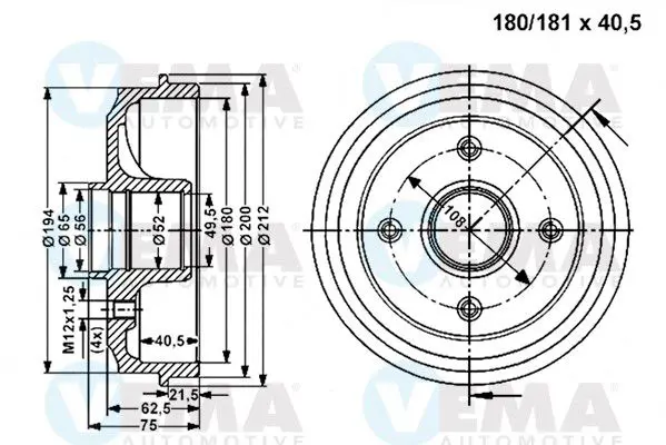 Handler.Part Brake drum VEMA 801129 1