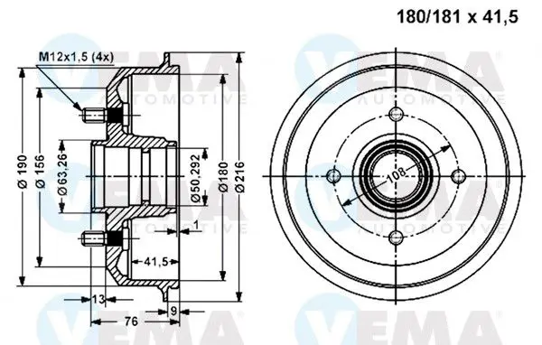 Handler.Part Brake drum VEMA 801151 1