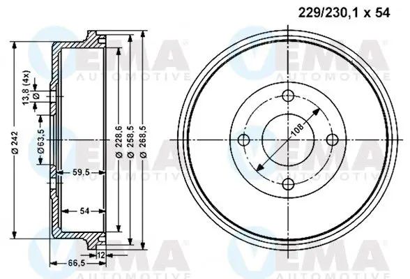 Handler.Part Brake drum VEMA 801162 1