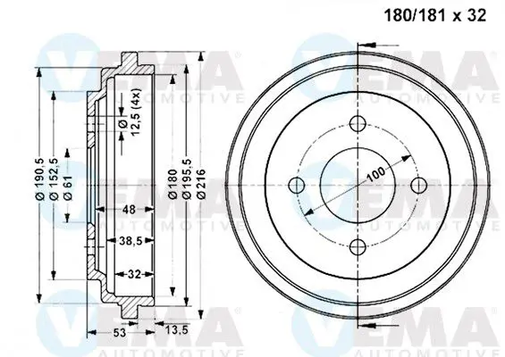 Handler.Part Brake drum VEMA 801295 1