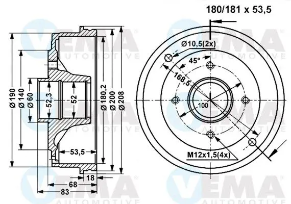 Handler.Part Brake drum VEMA 801311 1