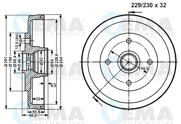 Handler.Part Brake drum VEMA 801356 1