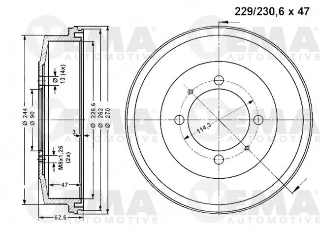 Handler.Part Brake drum VEMA 801130 1