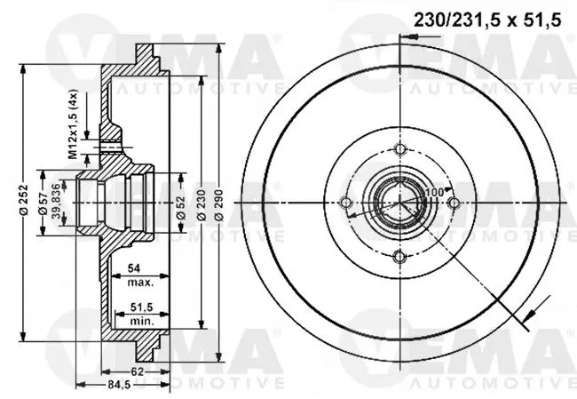 Handler.Part Brake drum VEMA 801112 1