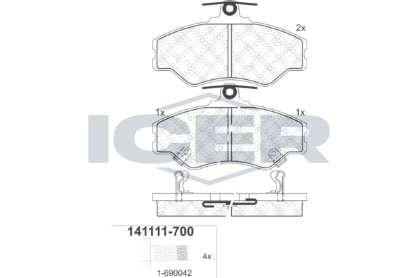 Handler.Part Brake pad set, disc brake ICER 141111700 1