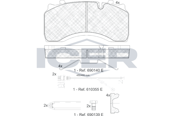 Handler.Part Brake pad set, disc brake ICER 151430122 1