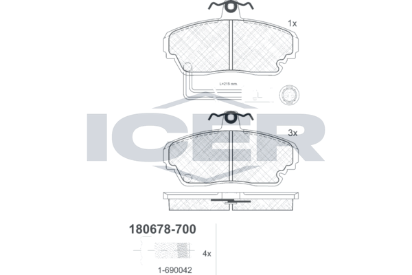 Handler.Part Brake pad set, disc brake ICER 180678700 1