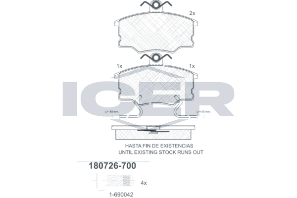 Handler.Part Brake pad set, disc brake ICER 180726700 1