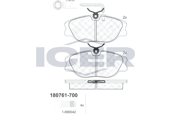 Handler.Part Brake pad set, disc brake ICER 180761700 1